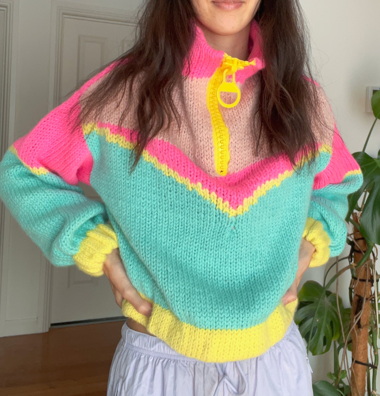 Colour Blockade Knit Up Zip Up Knitting Pattern