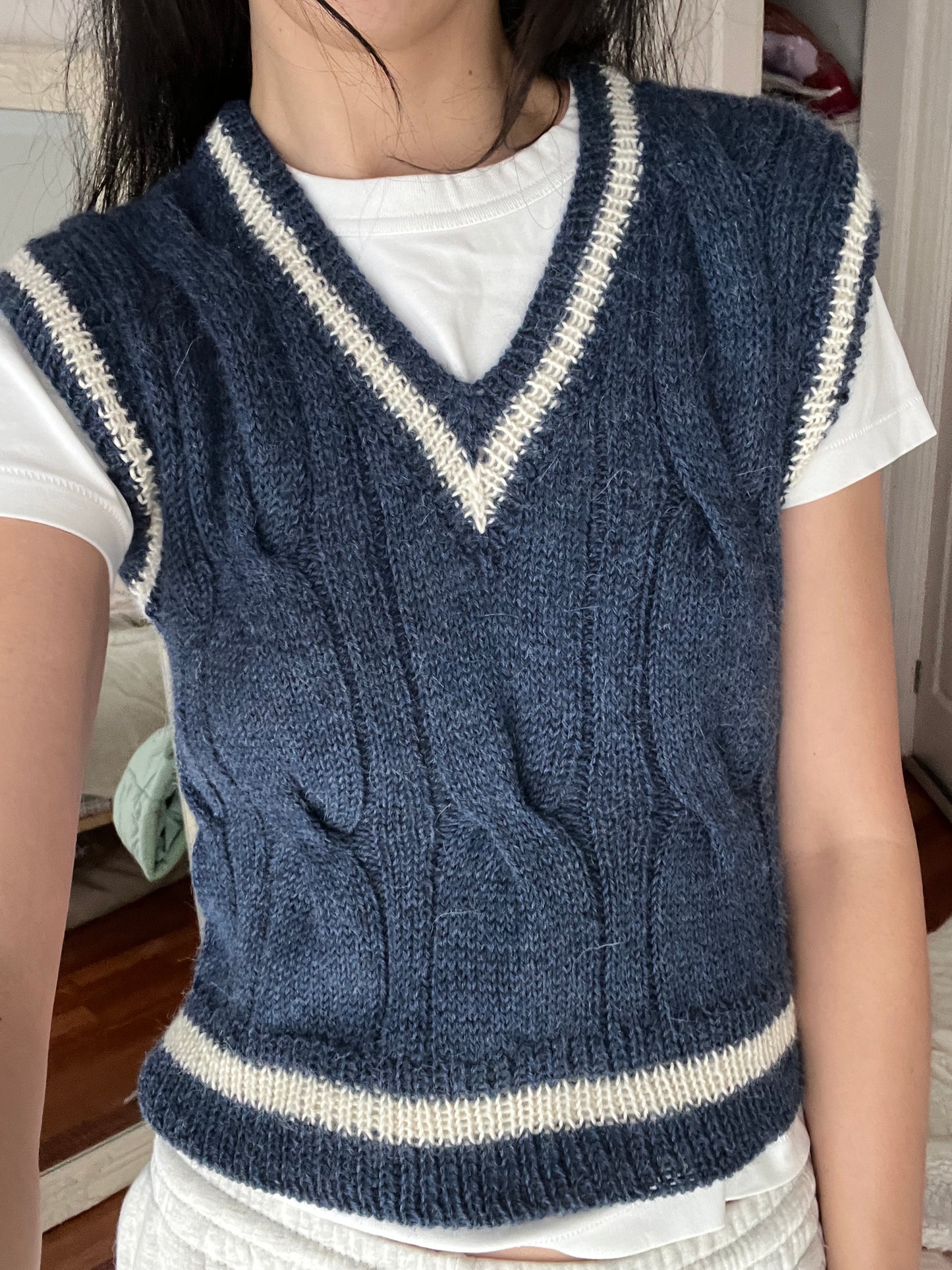 Campus Cable V Neck Sweater Vest Knitting Pattern