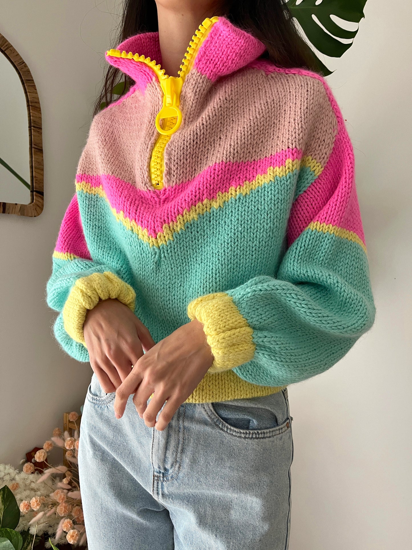 Colour Blockade Knit Up Zip Up Knitting Pattern