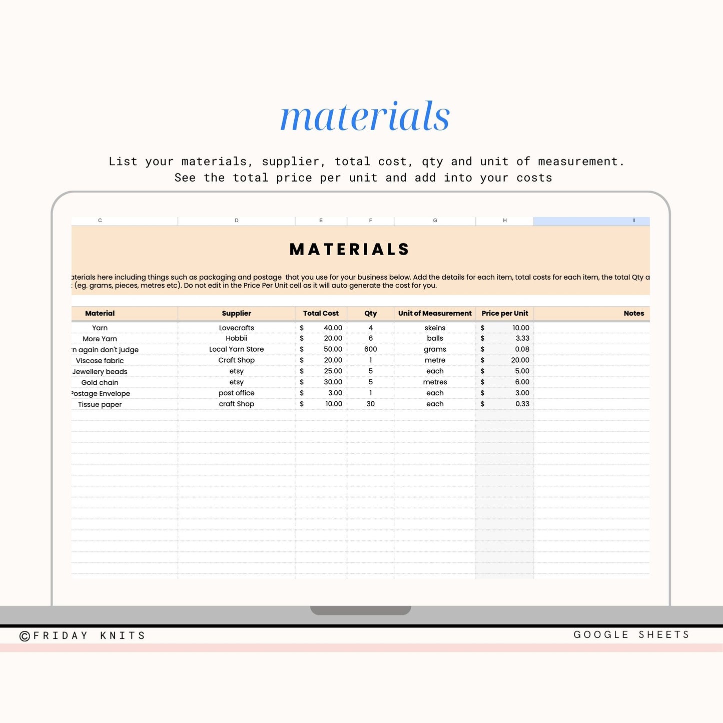 Pricing Calculator Spreadsheet Template