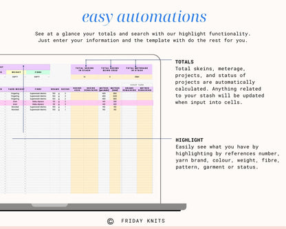 Yarn Inventory Knitting Project Library Spreadsheet