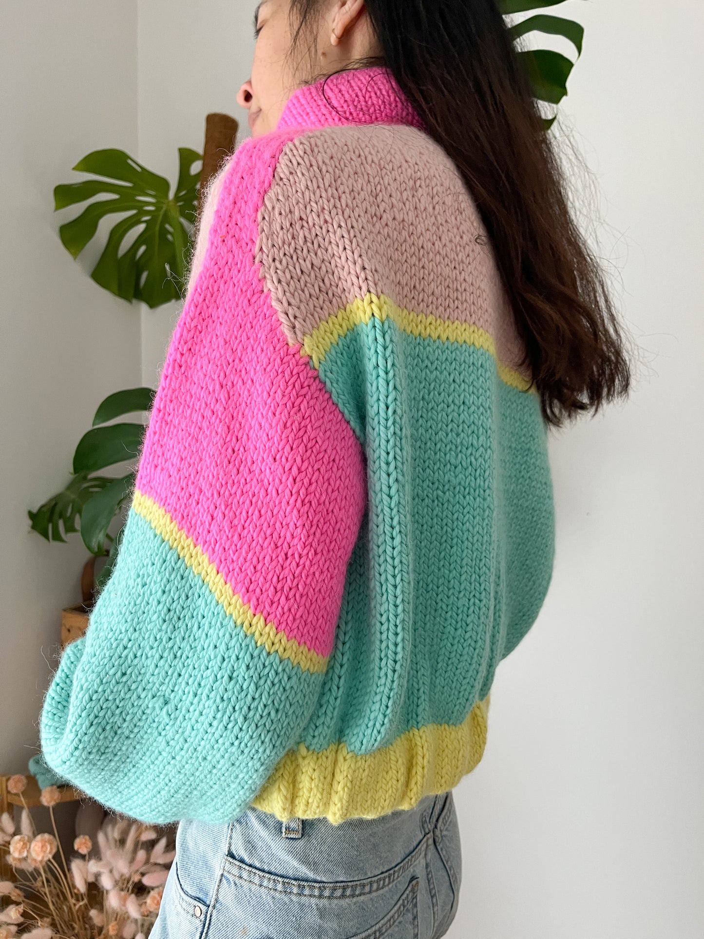 Colour Blockade Knit Up Zip Up Knitting Pattern