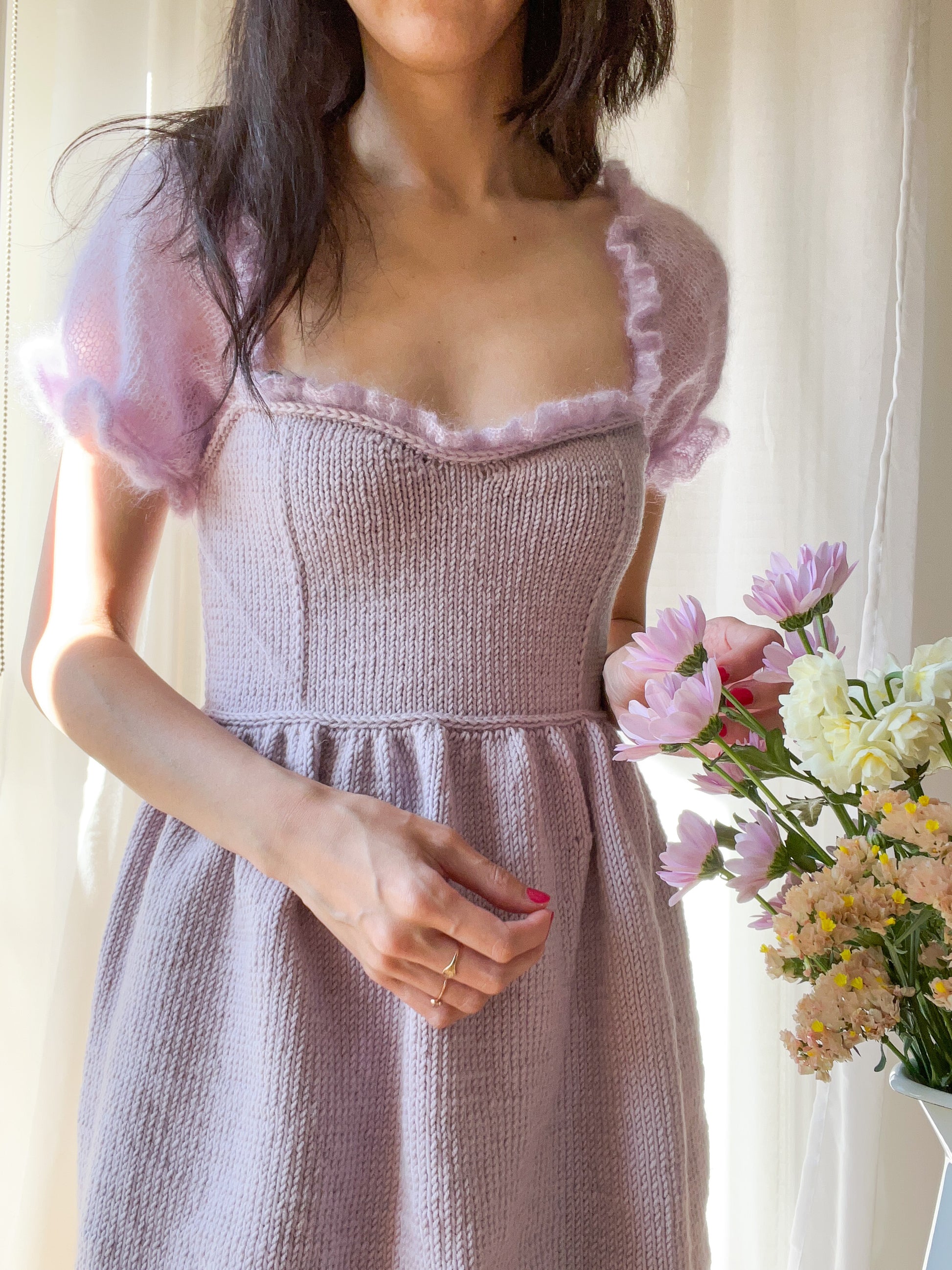 Daphne Dress Knitting Pattern Sweetheart Neckline Dress with Puffy Mohair Sleeves Friday Knits Daphne Dress Knitting Pattern Sweetheart Neckline Dress with Puffy Mohair Sleeves Friday Knits