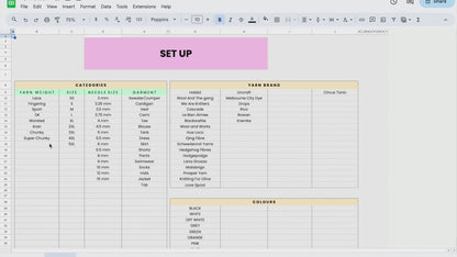 Yarn Inventory Knitting Project Library Spreadsheet